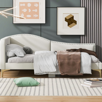 Upholstered Daybed With Headboard And Armrest, Support Legs