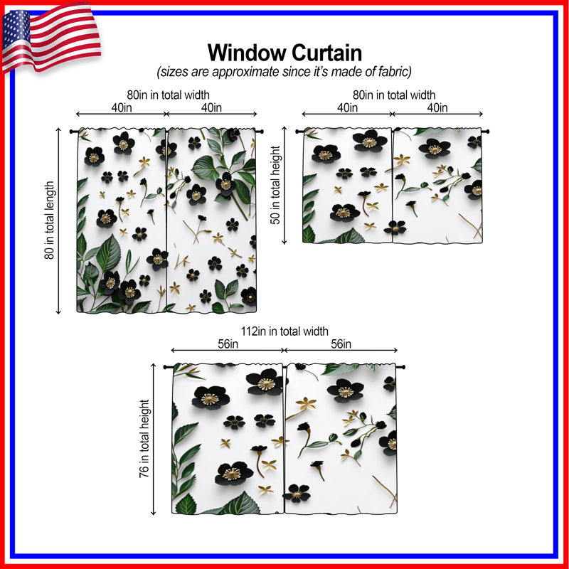 Rideaux de fenêtre à motif floral obscurcissant et obscurcissant - 2 panneaux, 20 po x 80 po - 2 panneaux, Transparent