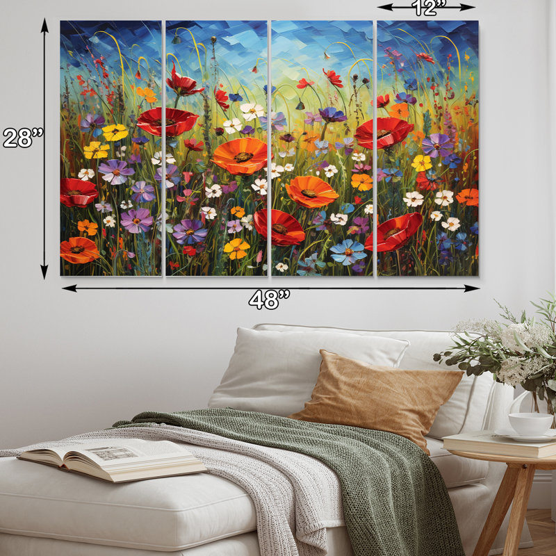 Fleurs abstraites et fleurs colorées avec motif floral - 4 panneaux muraux