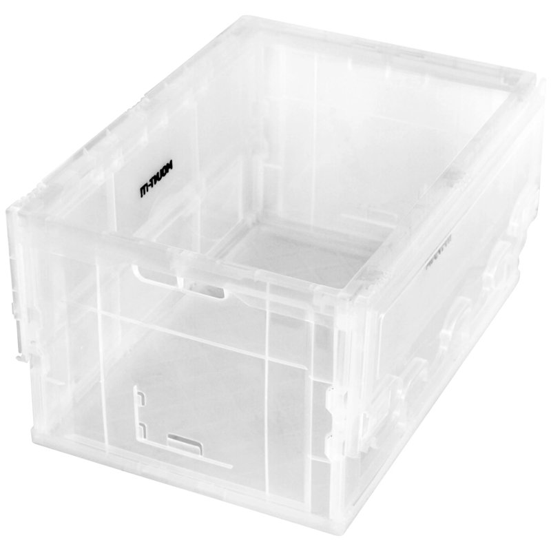 Mount-It! Folding Plastic Storage Crate, Collapsible Utility Distribution Container With Attached Lid, 65L Litre Capacity, Clear (Set Of 3)