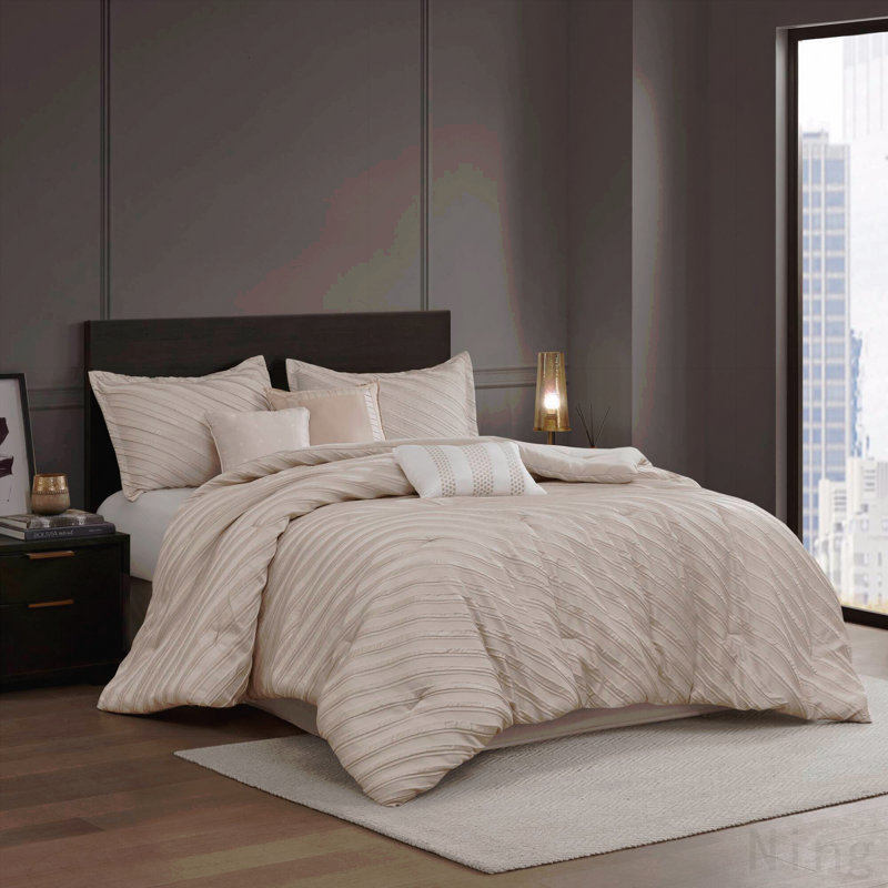 7 PCS Queen Comforter Set Beige, Beige