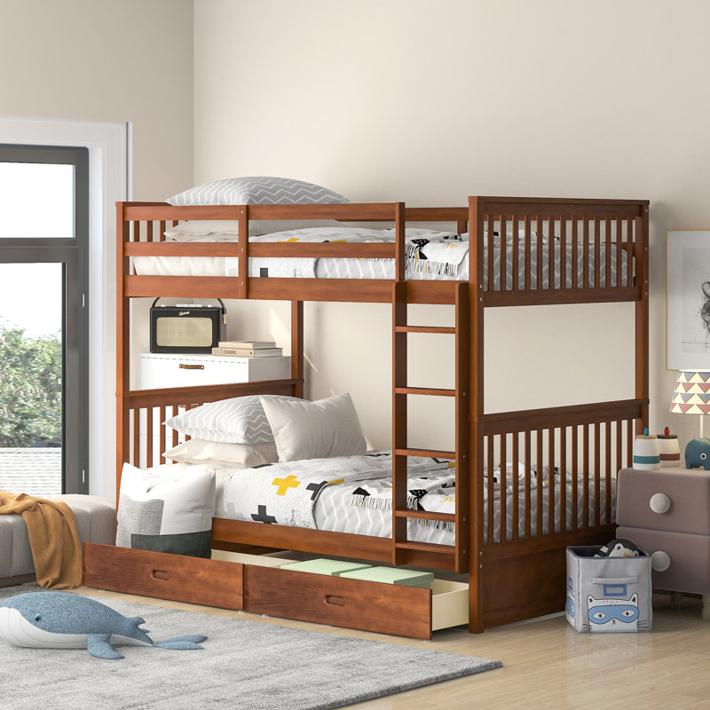 Lit superposé en noyer avec beaucoup de rangement - élégant pour les chambres Twintwin dans des échelles pour rehausser le décor de votre chambre à coucher