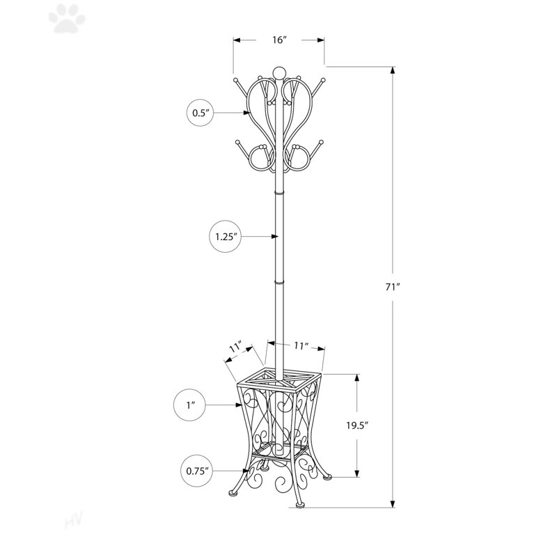 Portemanteau, portemanteau, autoportant, 8 crochets, entrée, H 71 po, porte-parapluie, chambre à coucher, métal noir, transitionnel