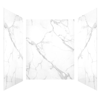 CASAINC Carrara White 3-Piece Set Shower Wall With Marble Textured and Cuttable Waterproof Panel, Quick Install