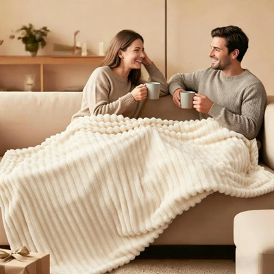 Lightweight Striped—300GSM Soft Fleece Throw Blanket, Decorative & Giftable Striped Blanket For Sofa, Bed, Couch And AC Room.