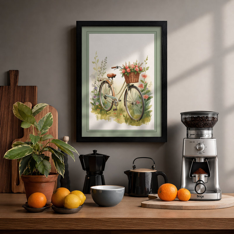 Bicycle In Bloom Vintage - Print, A2 - 59.4 x 42.0 cm, Black
