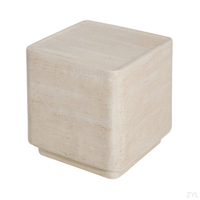Daphne Outdoor Patio MGO Side Table, Beige Travertine Finish, Set Of 1