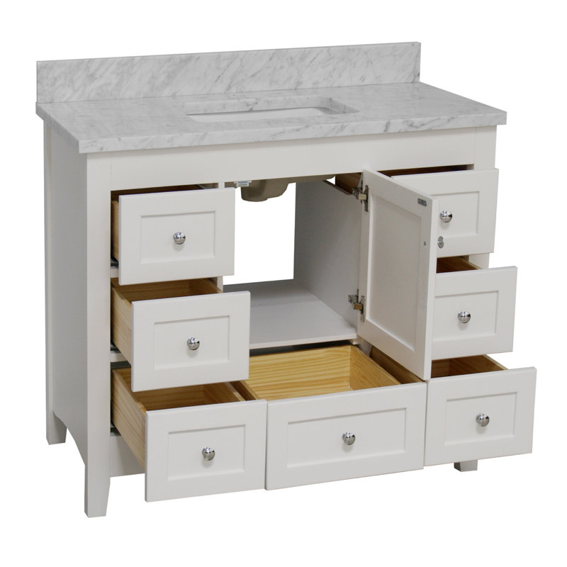 Edber 42'' Single Bathroom Vanity with Top, White, Carrara Marble