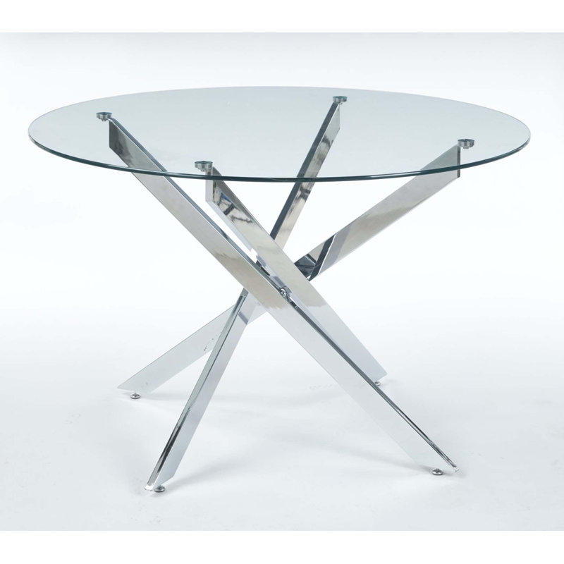 Table de salle à manger avec pieds en métal et verre trempé, table de cuisine moderne pour le salon, pieds chromés, Silver