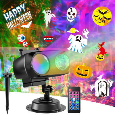 Halloween Christmas Projector Lights Outdoor, 2-In-1 26 Effects With 8 Pattern Cards & 3D Ocean Wave, Waterproof With Timer, RGB Holiday Lighting For Yard Garden Party Decor