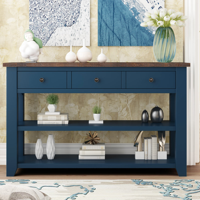 Emer 48.82'' Console Table, Navy Blue, Dark Brown