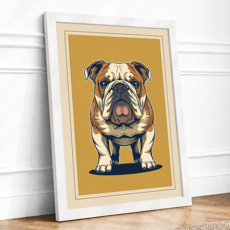 Bulldog Portrait Modern - Framed Print, A4 - 29.7 x 21.0 cm, White