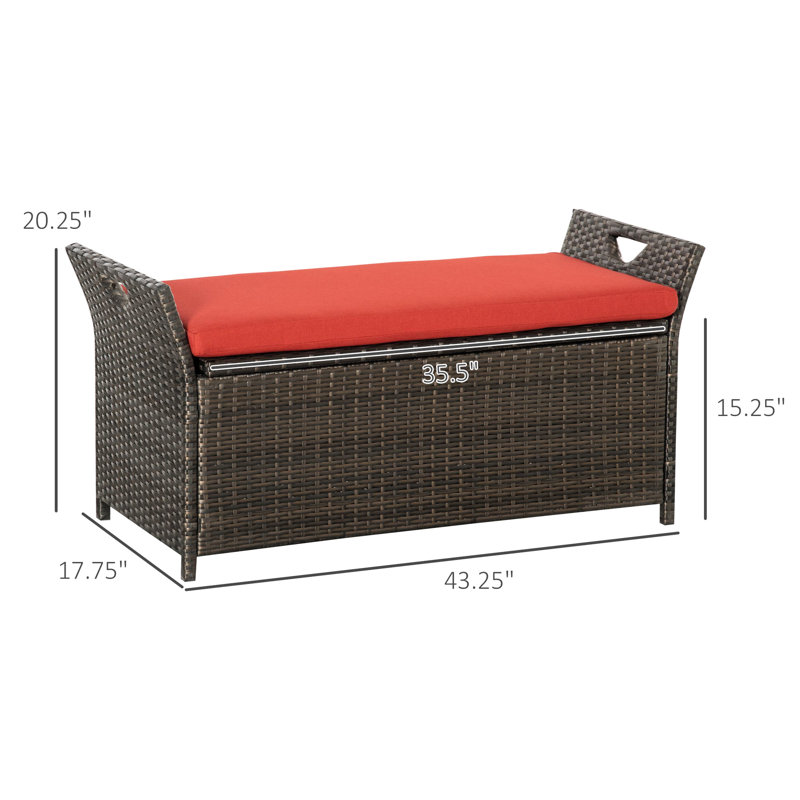 27 Gallon Patio Storage Bench In Red, With Handles And Cushion, Outdoor Pe For A Delightful Sensation Red Bench, Gallon, Crafted From