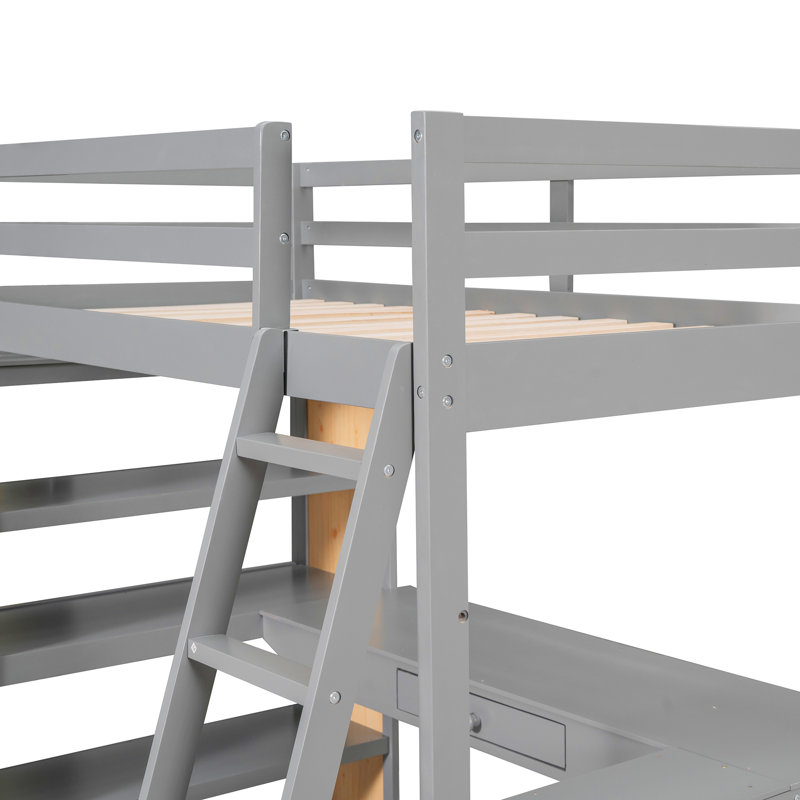Lit mezzanine avec échelle, tablettes et bureau, Lit simple, Gris