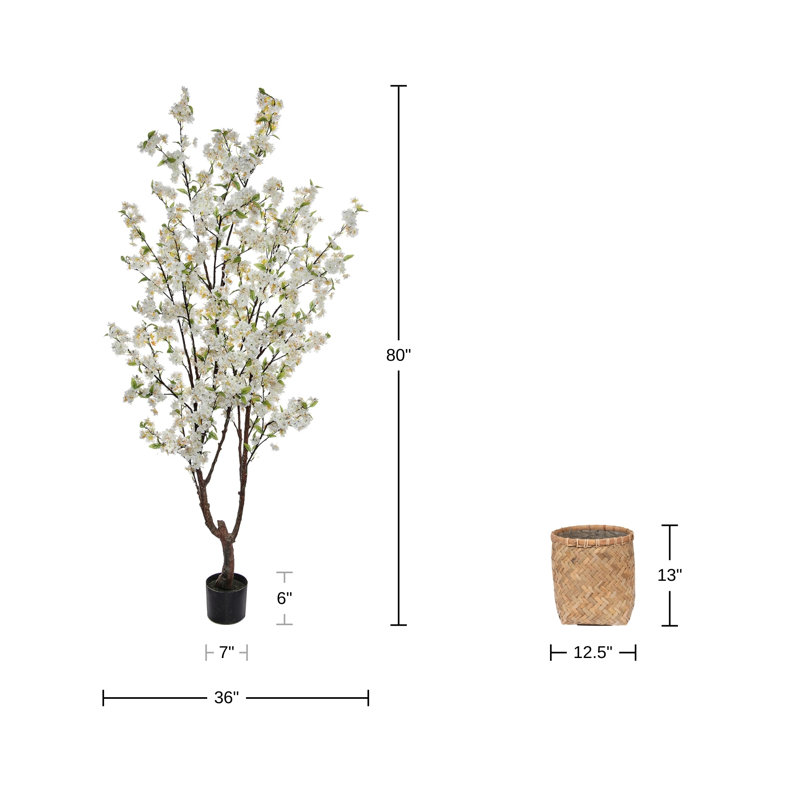 5.5' Cherry Blossom Tree with Bamboo Planter, Beige