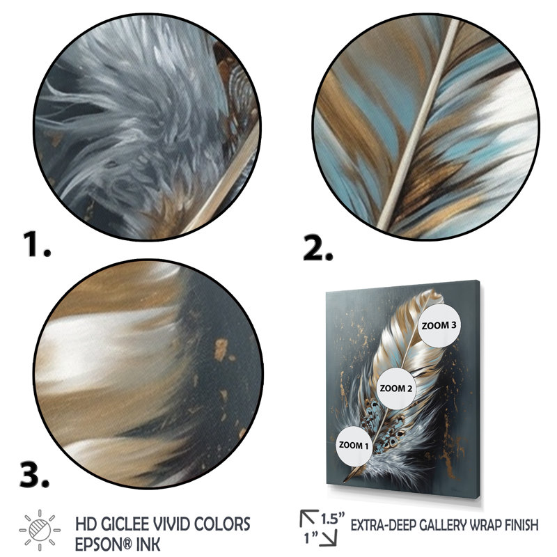Kelvontae plume dorée Wanderlust IV sur toile, H 40 po x l 30 po x P 1,5 po, Cadre flottant noir