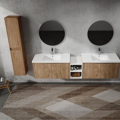 84" Bathroom Vanity With Side Cabinet And Sink - Water- Finish, Modern Aesthetic Space Layout, Luxury Feeling
