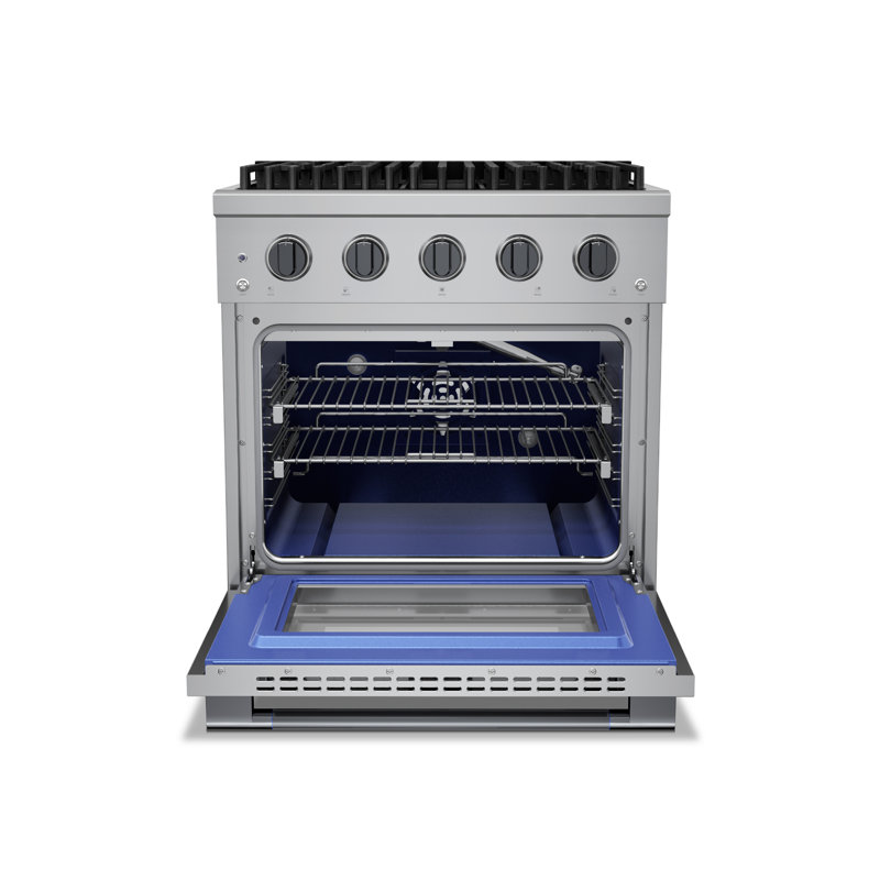 Cuisinière à gaz 30 po Hauslane en acier inoxydable noir | 4 brûleurs jusqu'à 20 000 Btus | Four à convection de 4,2 pi cu. Avec 5 positions de grille | Convertible ng / lp | Porte triple couche Cool-Touch