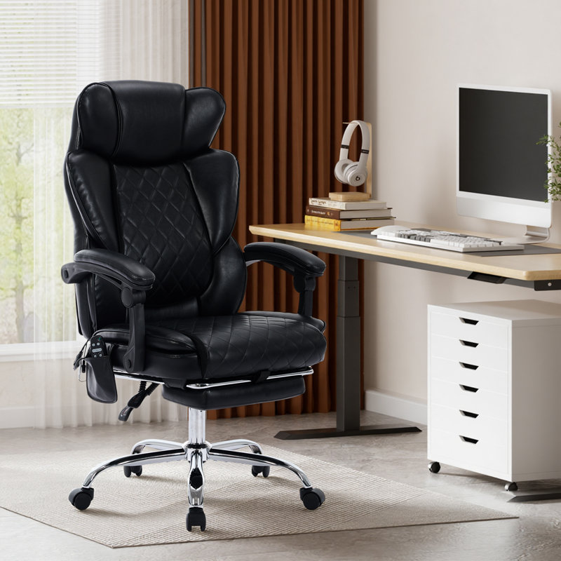 Ergonomic Massage Executive office chair, Vibration & Heat Office Chair for Heavy People, Reclining Desk Office Chair with Retractable Footrest