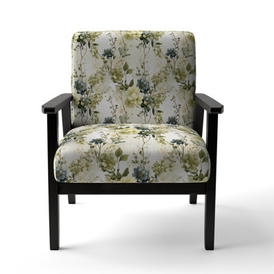 Green Botanical Dreams - Upholstered Boho Arm Chair, Green Accent Chair