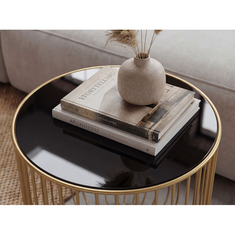 Gold Glass Top Wire Frame Side Table