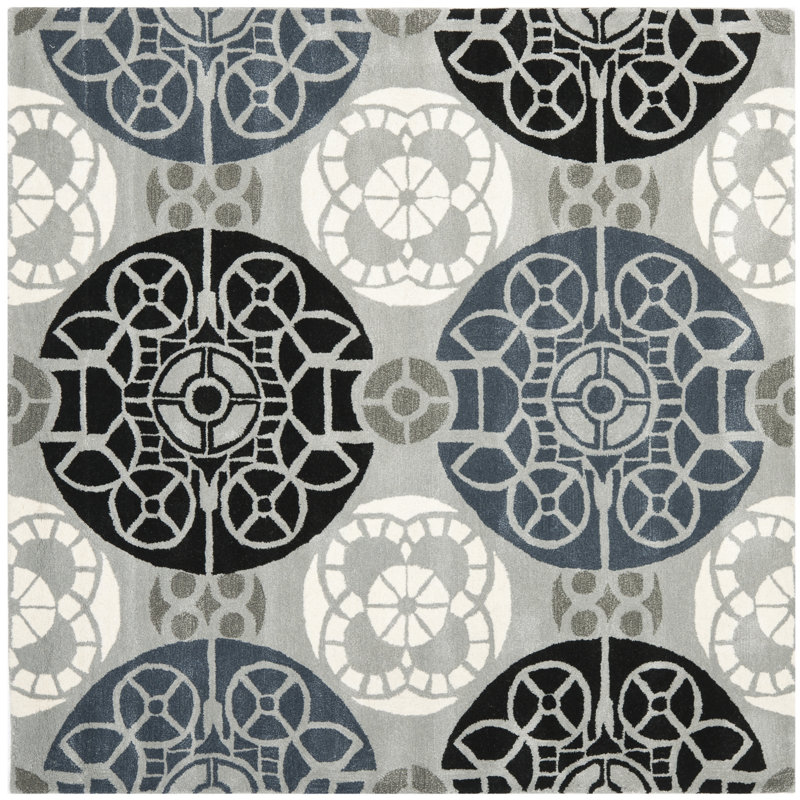 Tapis bleu / gris / noir en laine / viscose touffeté à la main Eaton Wyndham, Carré 5 pi