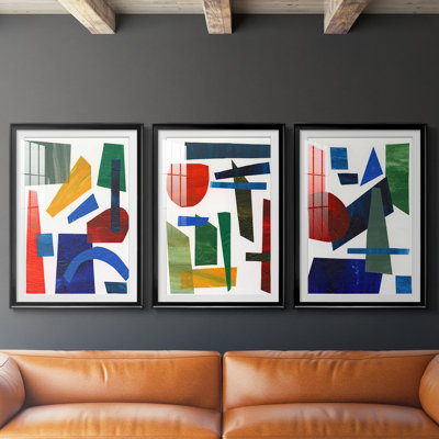 Colorful Shapes I  -Custom Framed  Premium Print W Matt - 3 Pieces