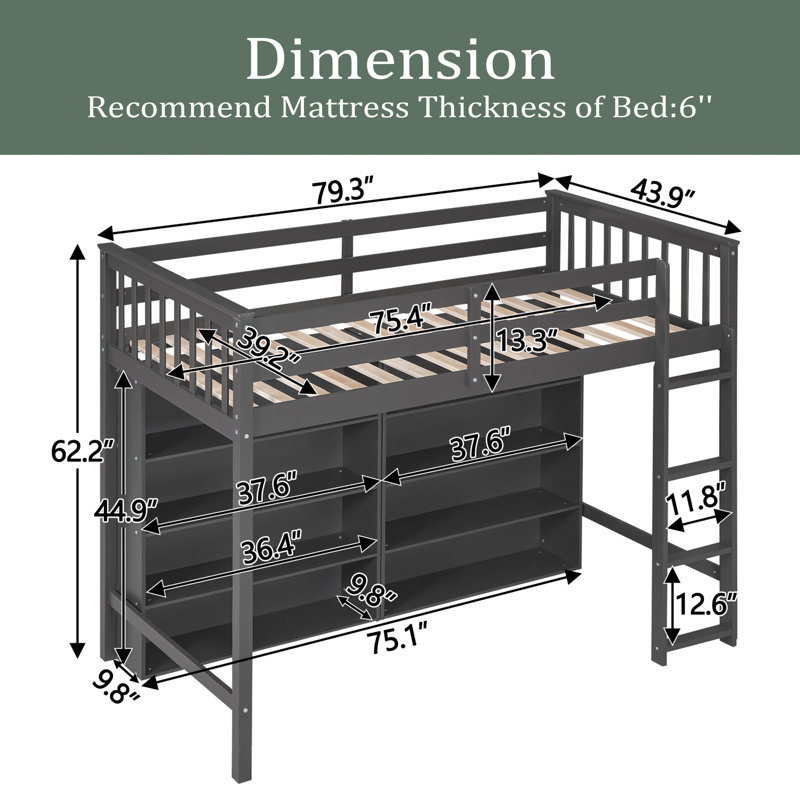 Lit mezzanine pour enfants Jairaj, Simple, gris