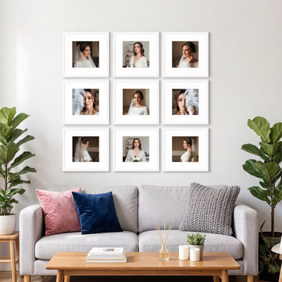 Ensemble de 9 cadres photo 12 x 12, cadres muraux carrés avec photos 8 x 8 avec passe-partout ou 12 x 12 sans passe-partout