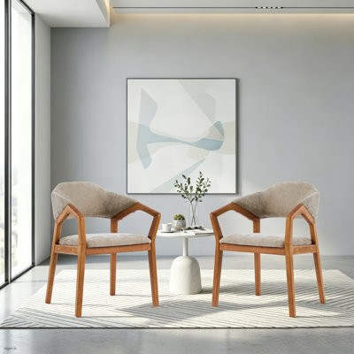 Set of 2 Mid-Century Upholstered Reception Chairs Dining Chairs, Fabric Arm Chairs with Wood Frame, Modern Accent Chairs for Kitchen, Living Room and Reception