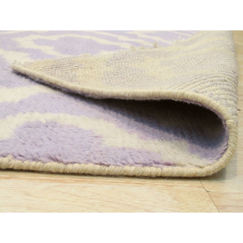 Purple Hand-Knotted Wool Ogee Lattice Geometric Modern Contemporary Carpet Rug, 5' x 8'