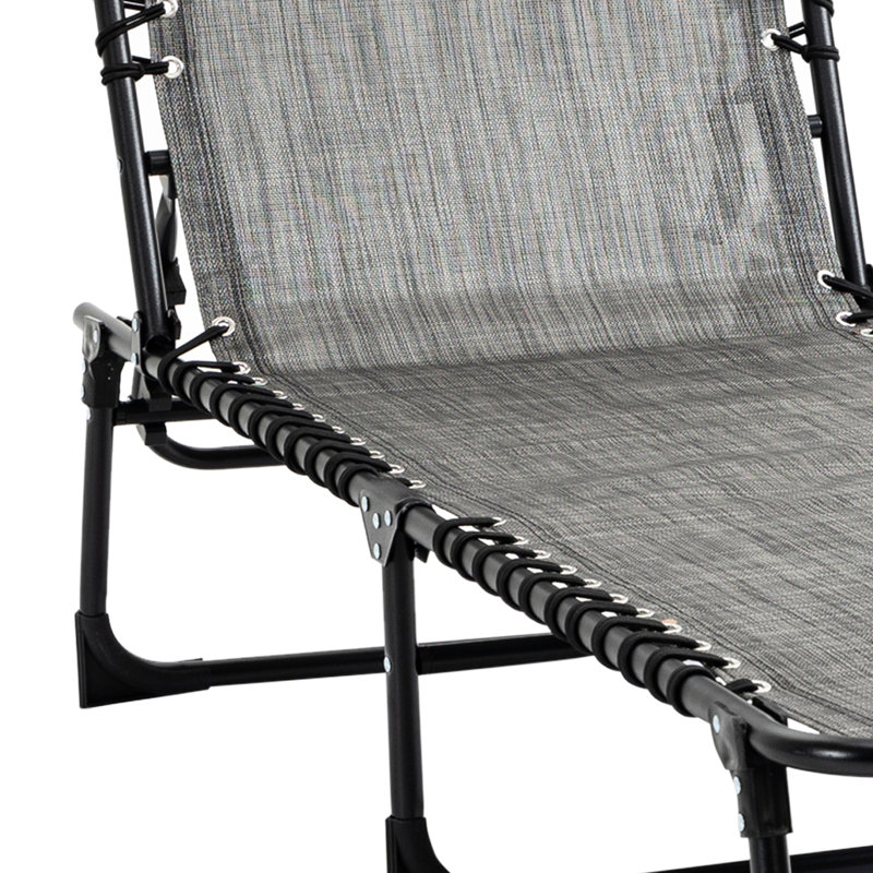 Chaise de lit de plage inclinable avec coussin réglable et amovible, poche latérale, poche pliante grise pour la détente en plein air -