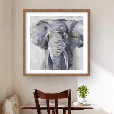 Pastel Blue Elephant - Beige Animals Framed Matted Print