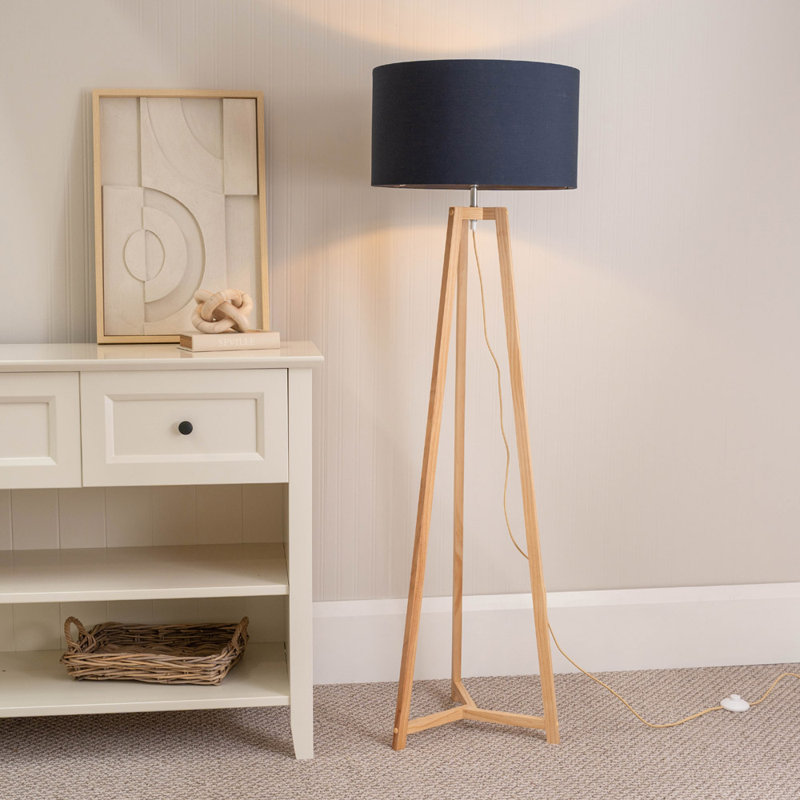 Rhavyn 148cm Traditional Floor Lamp, Navy Blue, Natural