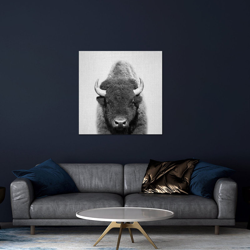 Buffle en noir et blanc sur verre acrylique, H 24 po x l 24 po x P 0,25 po