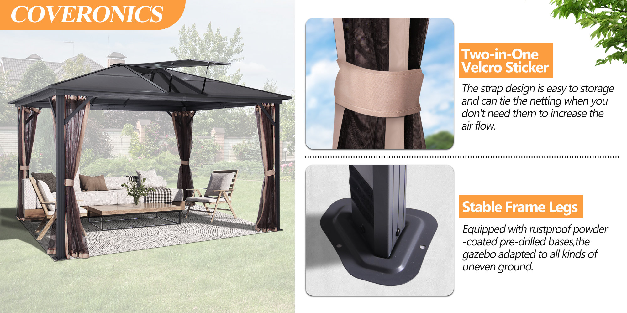 Coveronics Ft W X Ft D Polycarbonate Hardtop Aluminum Patio Gazebo With Skylight