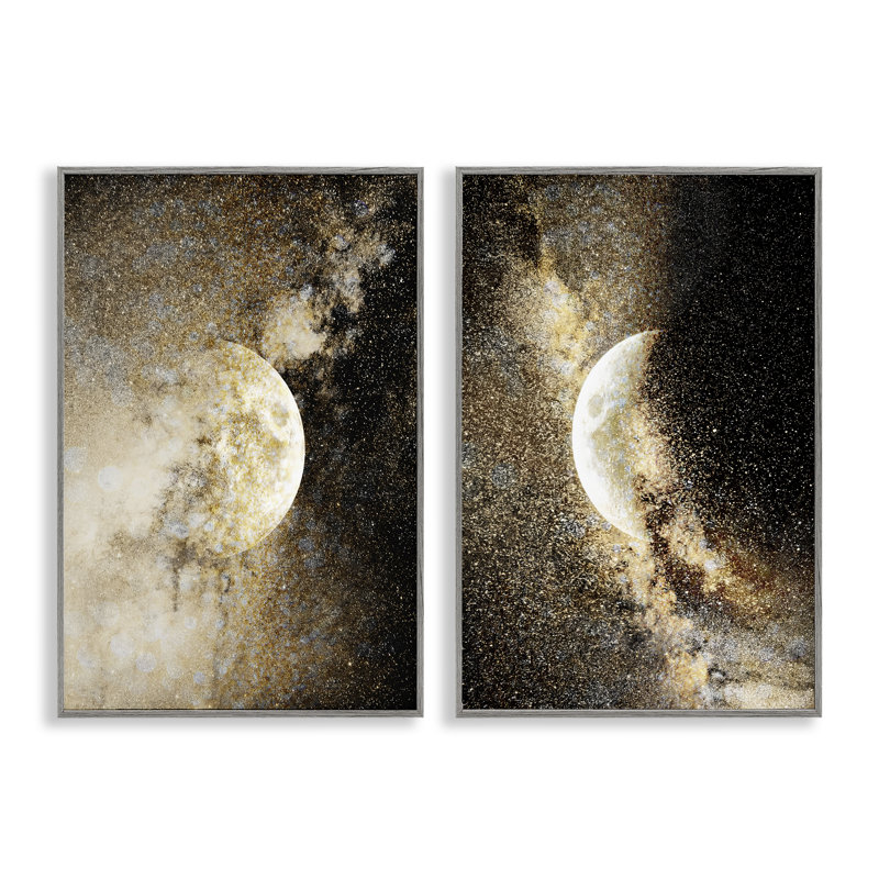Ensemble de 2 giclées encadrées «Moons with Starry Nebulas» par Gemma Bardot, H 18 po x l 12 po, Estampe numérique Farmhouse
