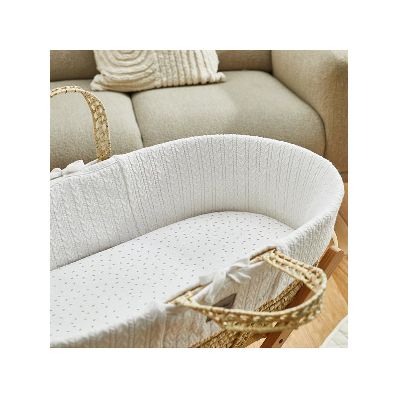 Linen Blend Fitted Moses Basket Fitted Sheet, White
