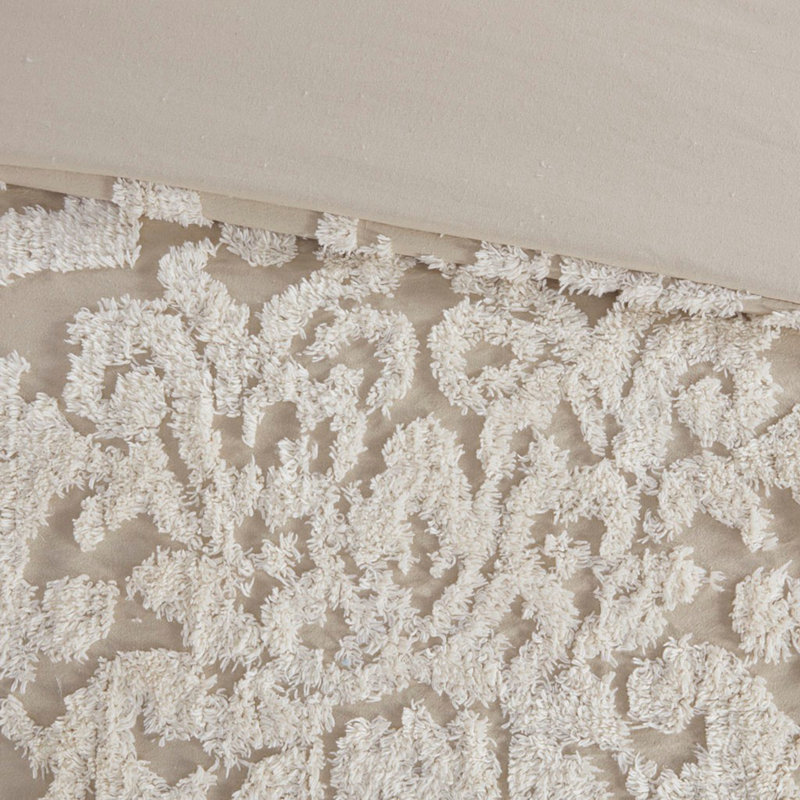 Ensemble de housse de couette en chenille de coton touffeté 3 pièces très grand / très grand californien, Beige