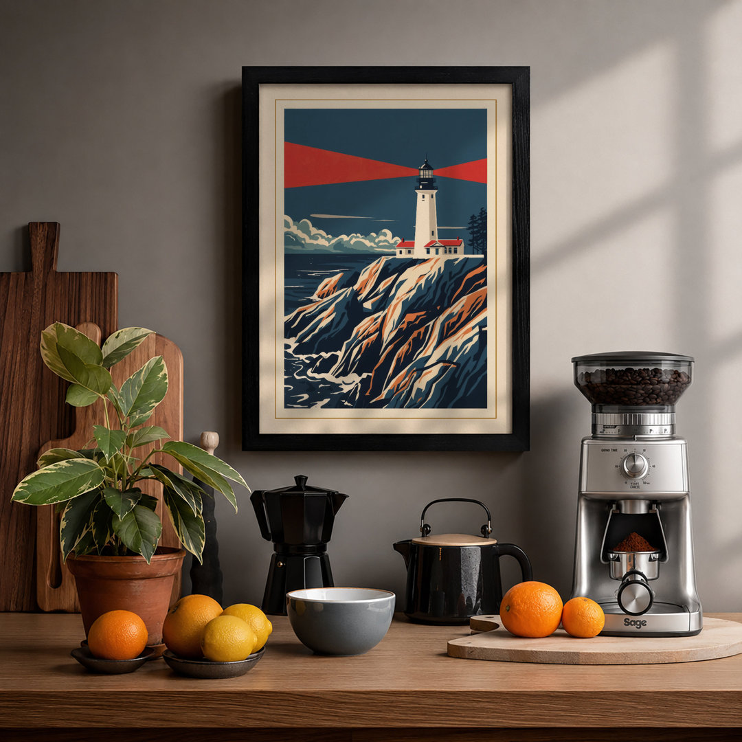Lighthouse in the Storm Coastal - Framed Print