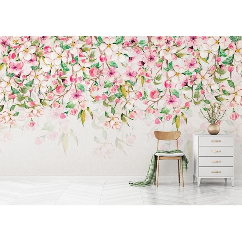 Papier peint amovible fleurs roses, L 35,04 po x l 55 po