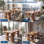 Table de salle à manger de style campagnard moderne pour 6 personnes - Table de cuisine en bois massif avec pieds robustes en forme de H - Mobilier rustique pour salle à manger et salon - Couleur noyer-936184059