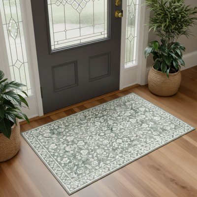24.1 X 36.1 Inch Sage Green Indoor Doormat, Non-Slip Rubber Backed Entryway Rug, Washable, Suitable For Entrance, Kitchen, Bedroom, And Front Door