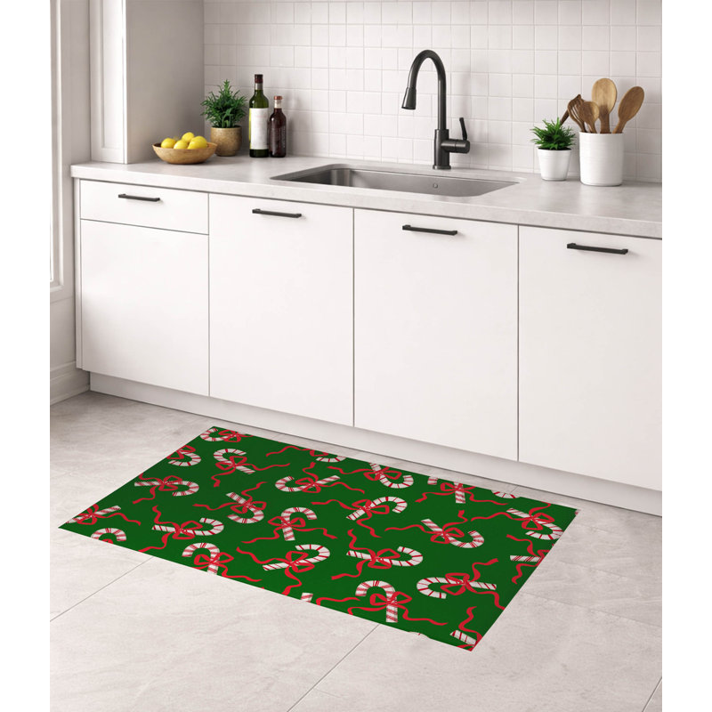 Tapis de cuisine Candycanes & Bows, L 60 po x L 84 po, Vert