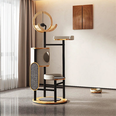 65.75" Brown Free Form Solid Wood + Carbon Steel Cat Tree