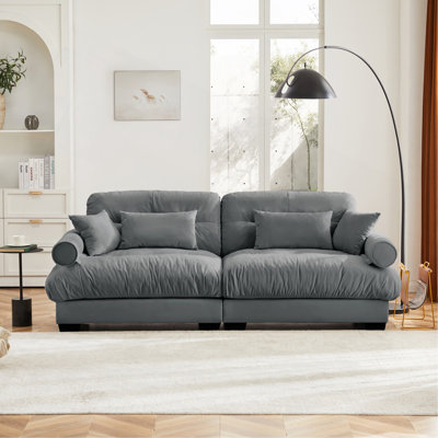 Large Size Modern Two-Seater Sofa With Bolstered Armrests,Velvet 2-Seater Sofa With Waist Pillows And Throw Pillows , Suitable For Living Room , Loft, Working Spaces , Hallway And Bedroom