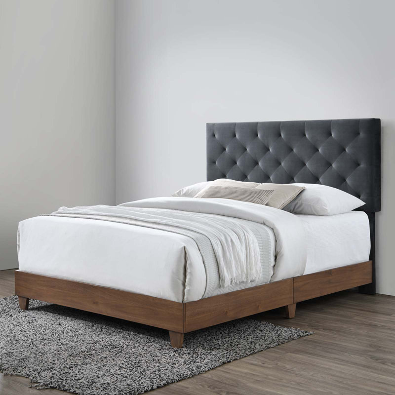 Rhiannon Diamond Tufted Upholstered Performance Velvet Queen Bed, Charcoal