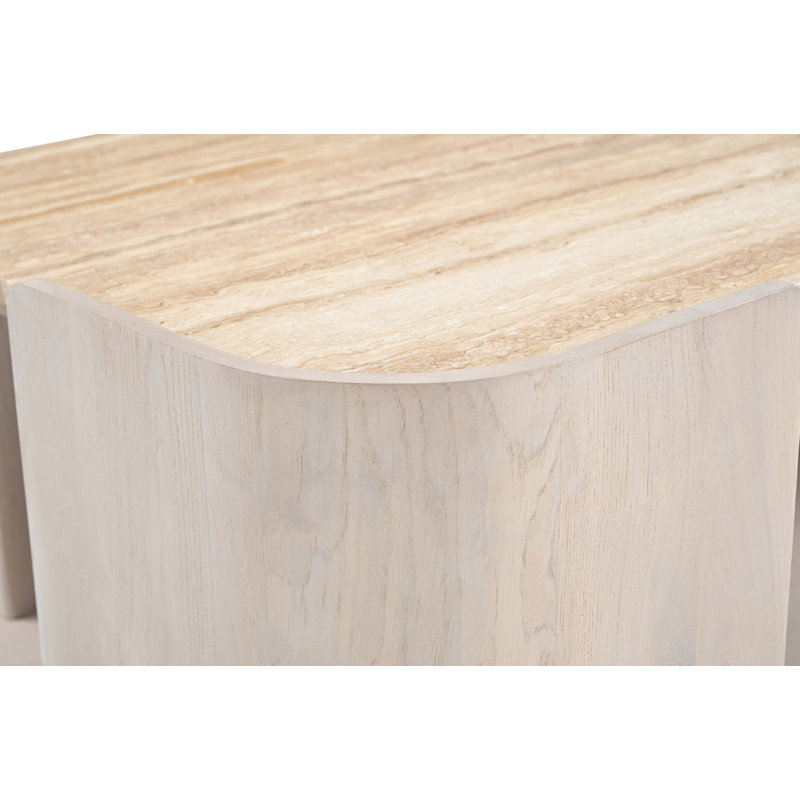 Table basse Delorenzo en marbre beige et chêne crème, Beige / Crème