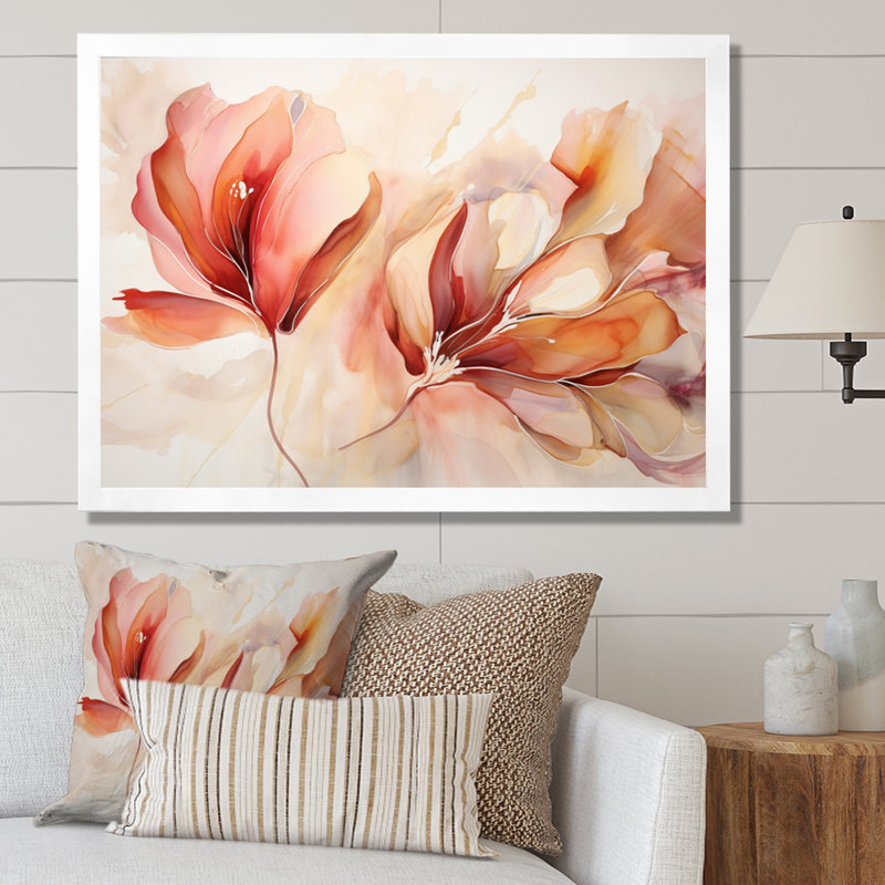 «Peach Petal Dance - Abstract Botanicals», art mural, H 30 po x l 40 po x P 1,5 po, Cadre doré simple