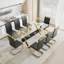 Dining Table. Modern Tempered Glass Dining Table. Large Modern Office Desk With Plated Metal Legs And MDF Crossbars, Suitable For Both Home And Office Use. Kitchen. 30 '' 1105-152507334-152507333